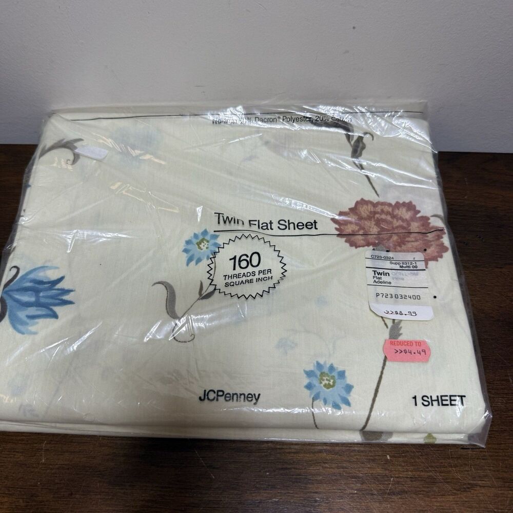 Vintage JC Penney Early spring Twin Flat Sheet. NOS Adeline 90s Granny Cottage